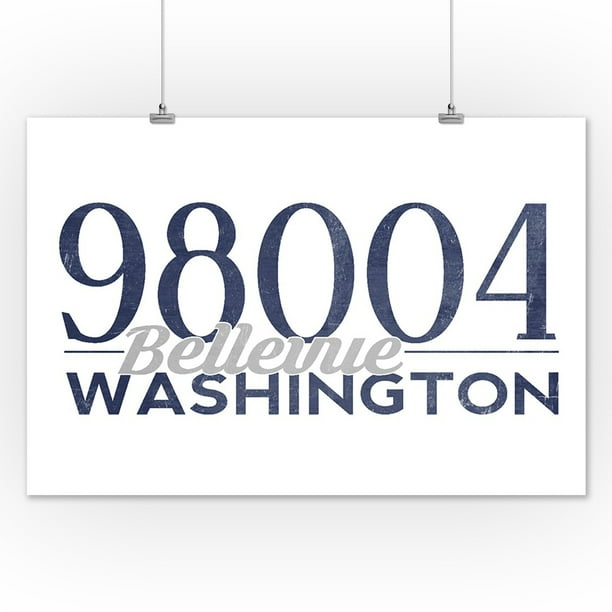 Bellevue, Washington 98004 Zip Code (Blue) Lantern Press Artwork