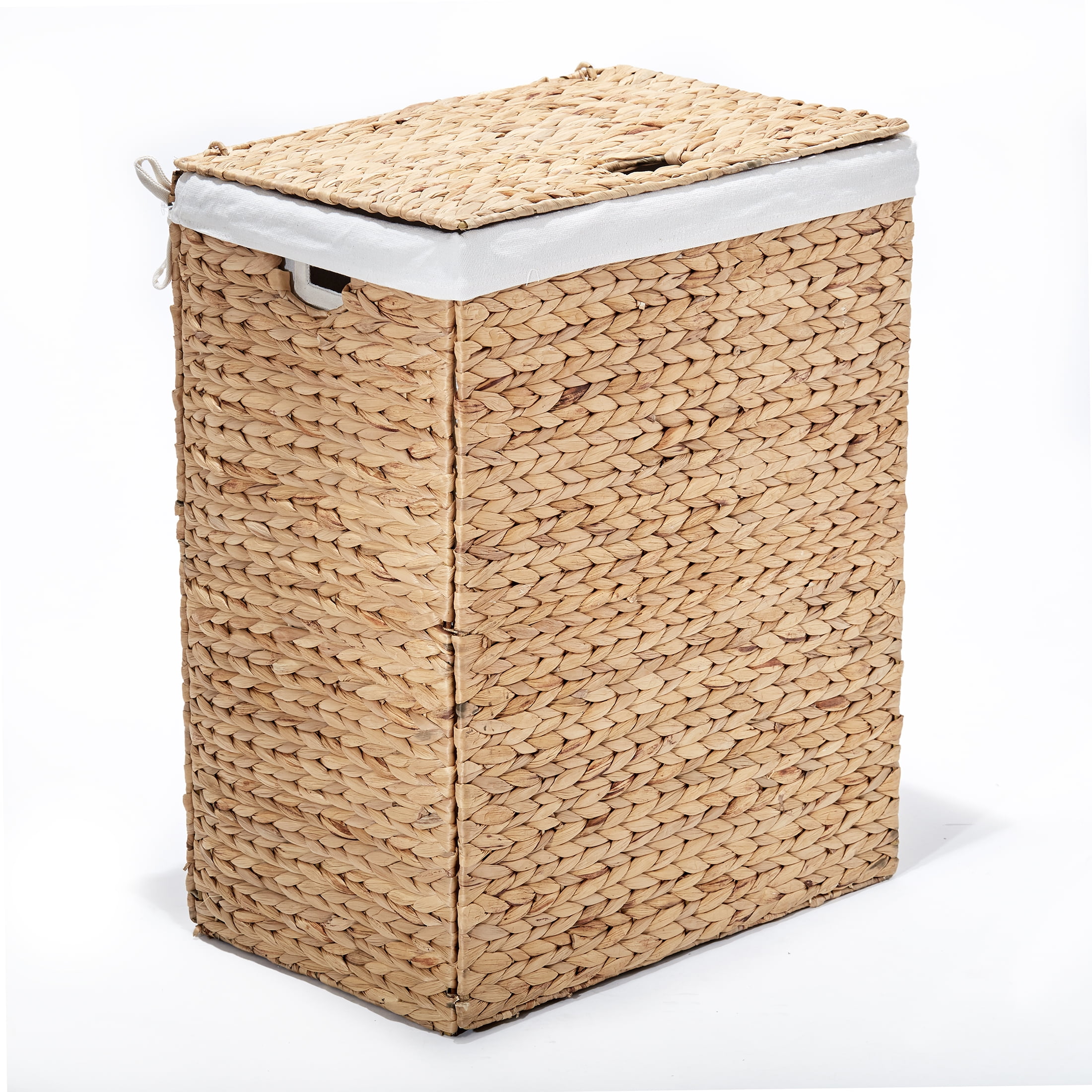 Seville Classics Lidded Foldable Water Hyacinth Laundry Basket with ...