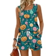 thumbnail image 2 of Halloween Lounge Wear for Women 2 Piece Set Pumpkin Candy Sleeveless Spooky Tank Tops and Bat Castle Wide Leg Funny Shorts, 2XL, 2 of 6