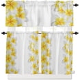 thumbnail image 2 of 3 Piece Curtains Tiers and Valances Set, Yellow Plumeria Flower Pattern White Background Short Rod Pocket Window Treatment for Living Room, Bedroom, Kitchen, Bathroom, 2 of 6
