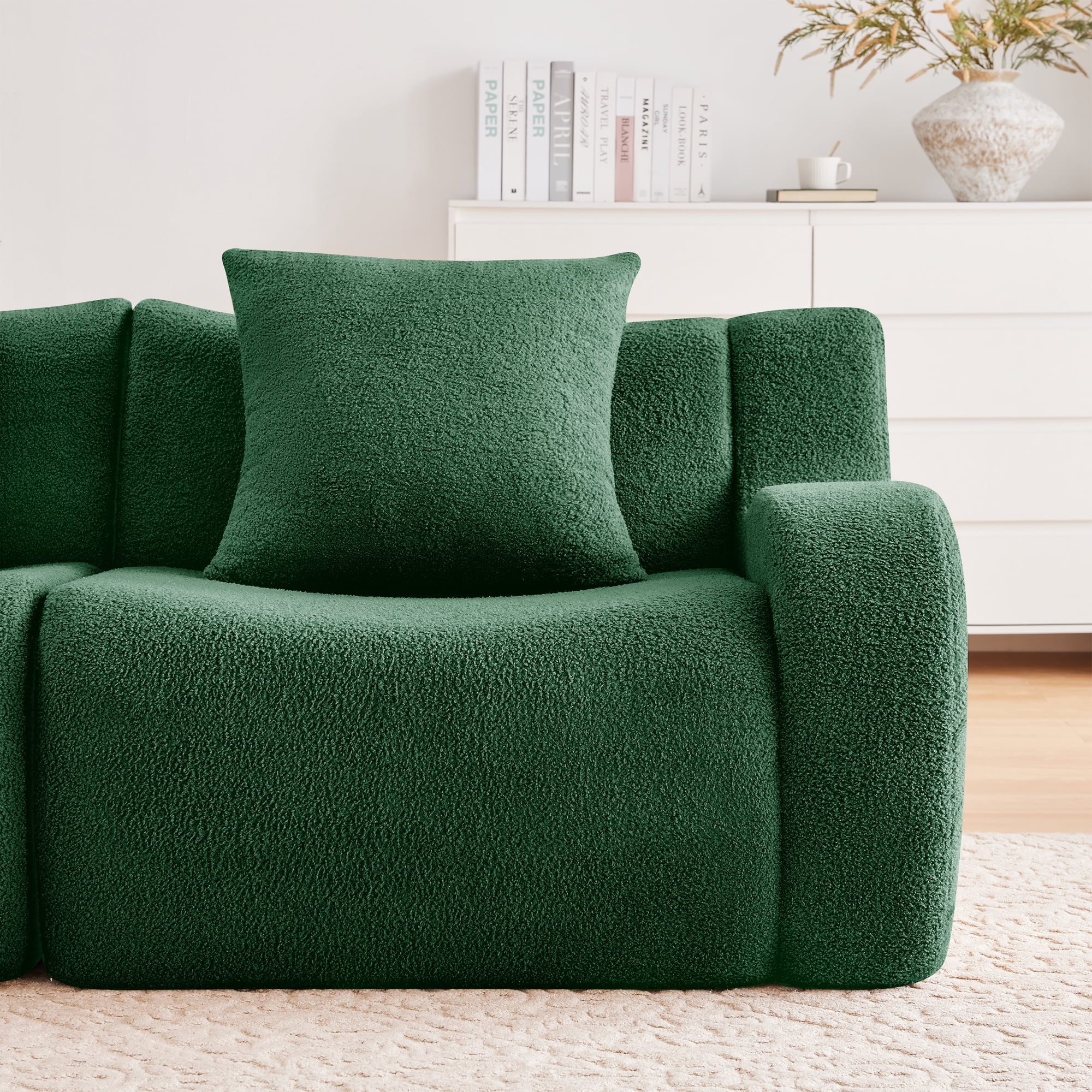 Aukfa 83" Boneless 2-Seater Modular Loveseat Sectional Sofa, 27.5" Deep Seat, Teddy, Green