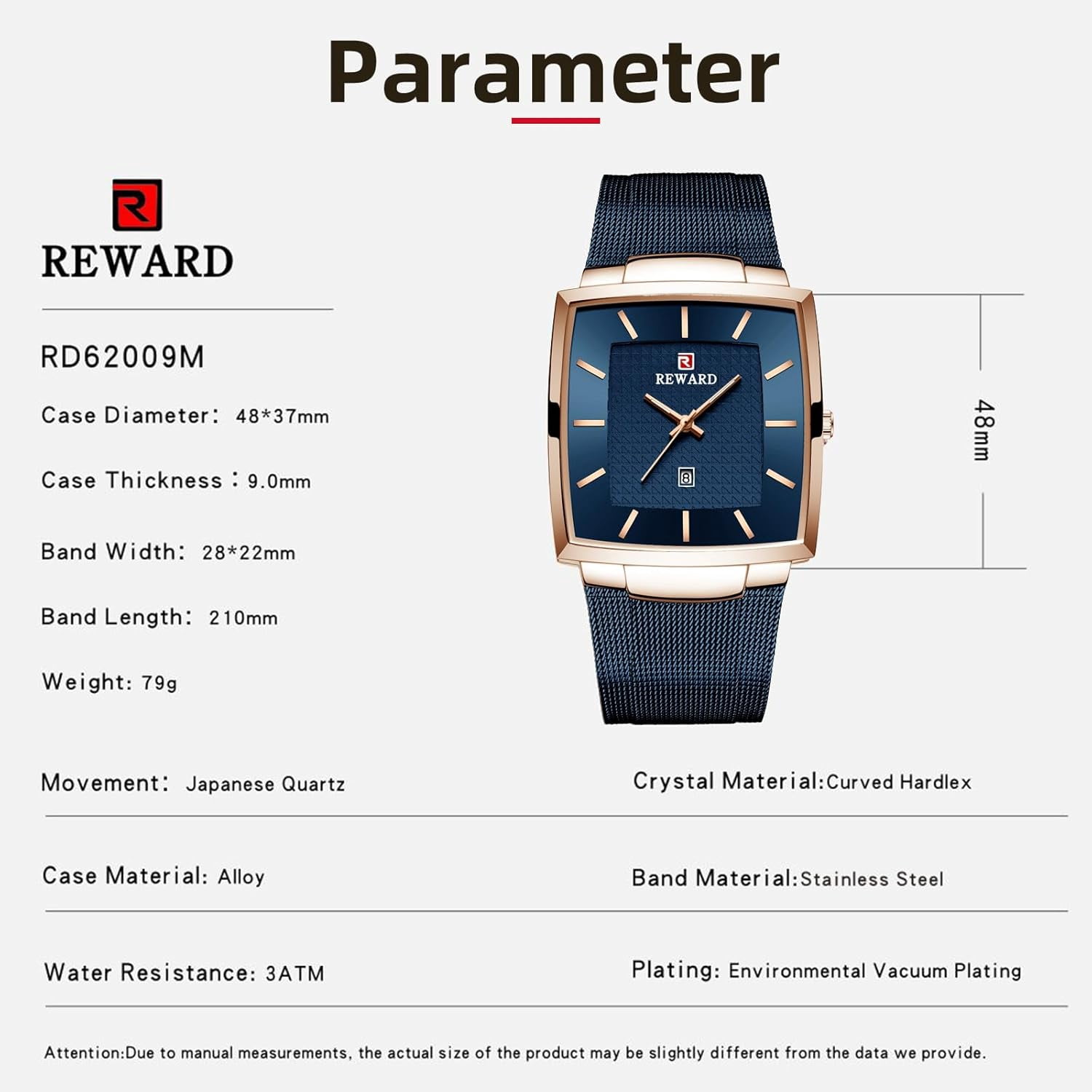 Watches Square Analog Quartz Stainless Steel Watches for Men Mesh Strap Waterproof Business Military Sport Wrist Watch with Date