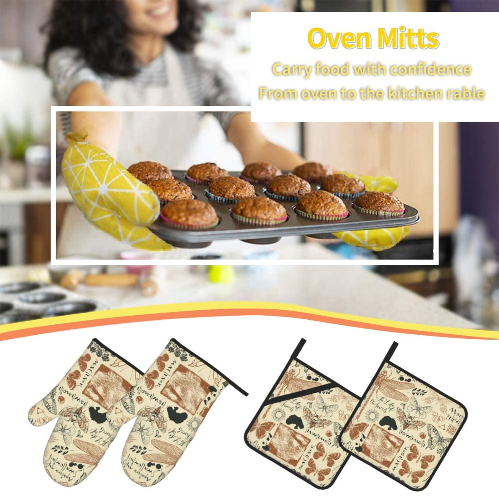 Dragonfly Moth Vintage Butterfly 4Pcs Oven Mitts and Pot Holders Sets Oven Kitchen Gloves Hot Pads for Cooking BBQ Baking Grilling