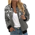 thumbnail image 2 of VINUSLI Women's Floral Bomber Jacket Jackets for Women 2024 Full Zip Bomber Jacket Lightweight Fall Winter Coats Long Sleeve Oversized Windbreaker Gray,L, 2 of 5