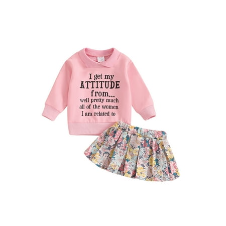 

Bagilaanoe 2Pcs Baby Girls Fall Clothes Toddler Letters Long Sleeve Sweatshirt Tops + Flower Skirt 6M 12M 18M 24M 3T Kids Casual Skirt Set