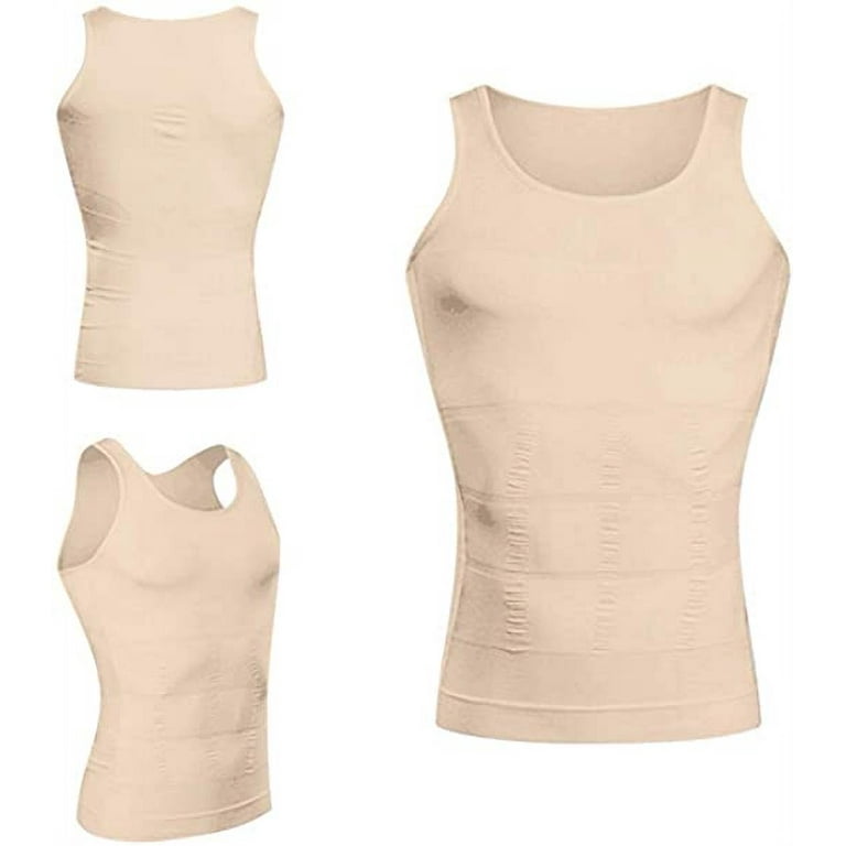 Mens Slimming Body Shaper Vest Shirt Abs Abdomen Slim(Flesh-Colored,L) 