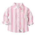 thumbnail image 2 of Oxford Dress Shirts for Boys Striped Long Sleeve Collared Button Up Shirt with Chest Pocket School Uniform (7-8 Years, Pink 01), 2 of 7