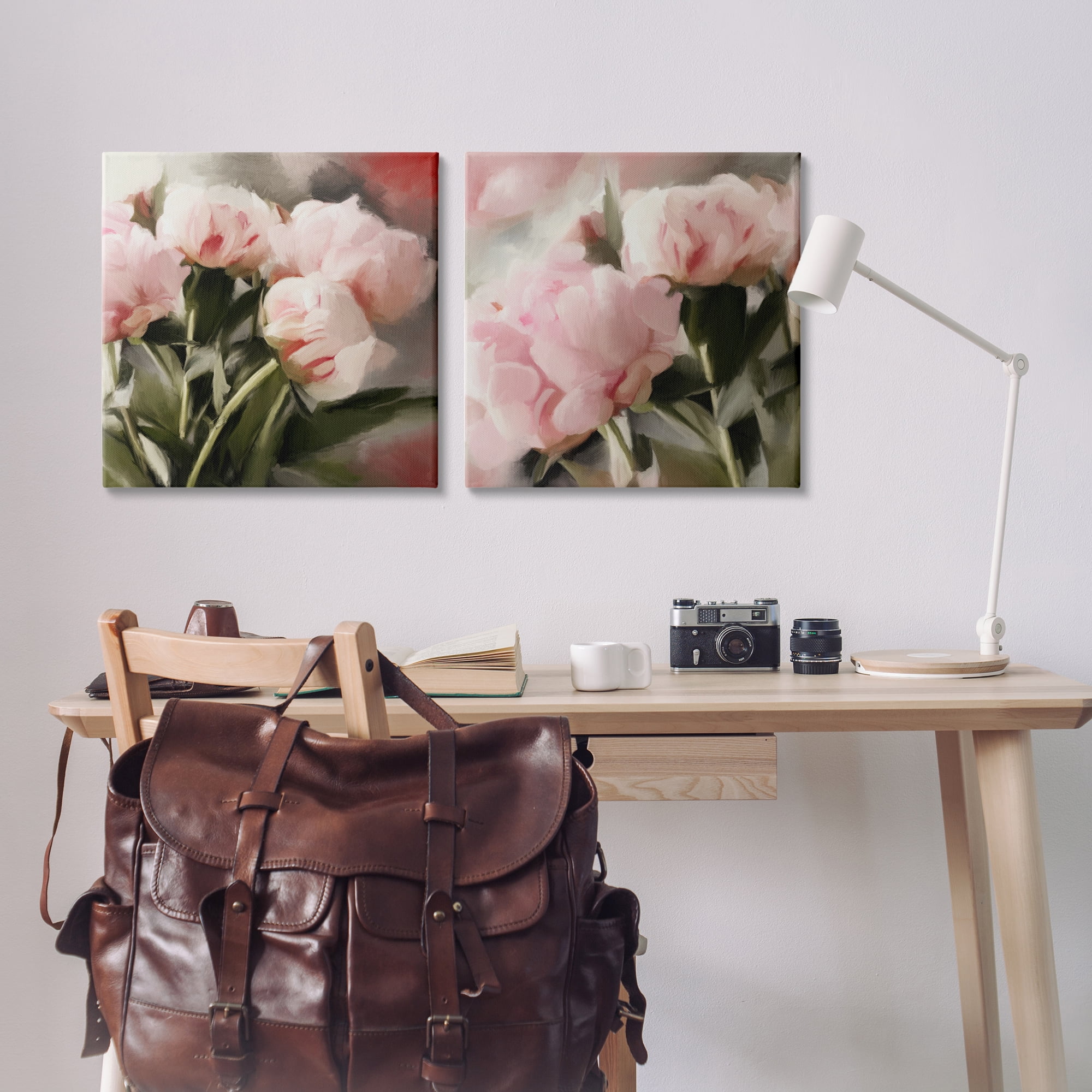 Stupell Industries Soft Pink Peony Arrangement Plants & Flowers Painting Wrapped Canvas Art Print Wall Art, 24 x 24, Set of 2