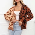 thumbnail image 4 of Cnbwig Cozy Sweaters for Women Leopard Print Patchwork Button Up Long Sleeved V Neck Jacket Loose Cardigan Casual Winter Tops Outwear A-Brown L, 4 of 8
