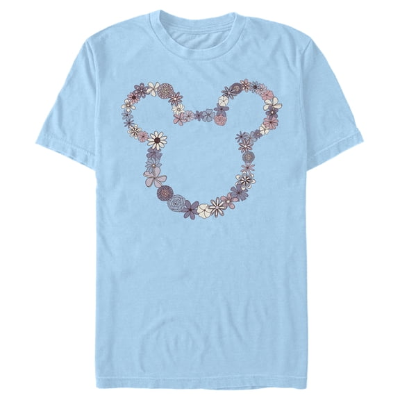 Men's Mickey & Friends Floral Mickey Mouse Logo Outline  Graphic Tee Light Blue Small