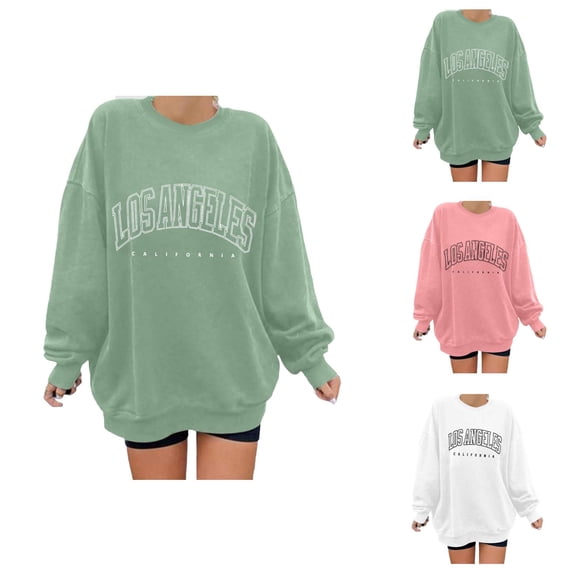 Los Angeles Sweatshirts for Women 2025 Long Sleeve Crewneck Casual Drop Shoulder Sweatshirt Pullover Tops Streetwear