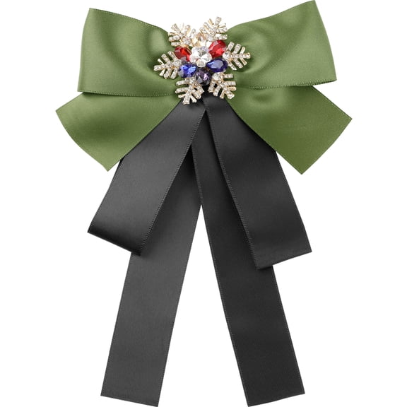 DARING DIVA Women's Christmas Snowflakes Rhinestone Ribbon Big Bow Tie Green Black