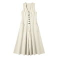 thumbnail image 3 of JMYHOAM Robes pour Femmes Robes d'Été pour Femmes Robe Débardeur en Lin Ample avec Poches Manches Trois-Quarts Longue Robe, Blanc, P-TTG, 3 of 7