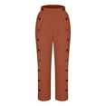 thumbnail image 5 of Clean Linen High Waisted Trousers for Women Straight Wide Leg Elastic Waist Sweatpants Side Button Lounge Pants Dressy Flowy Beach Trouser Beach Travel Vacation Outfits, 5 of 6