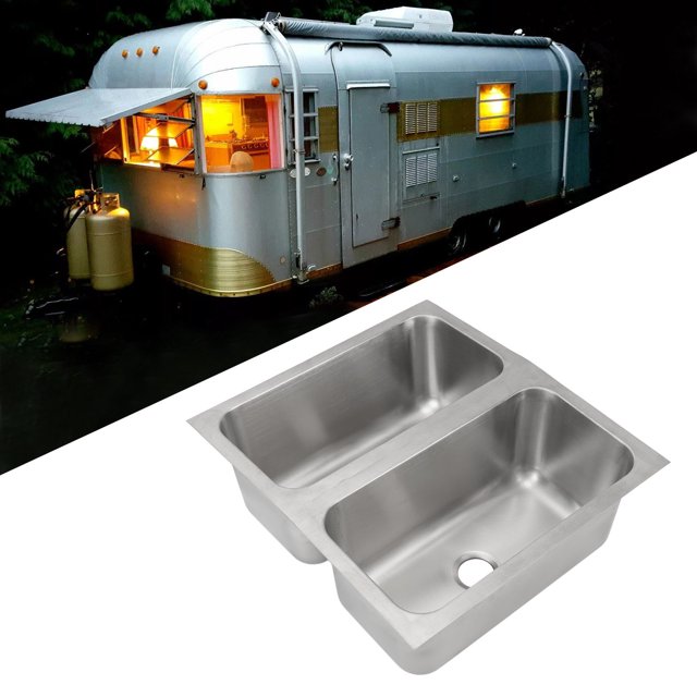 Évier de Cuisine à Double Bol, Installation Encastrée Résistant à l'Usure Évier RV Poli 7,5l Grande Capacité pour Véhicule Récréatif