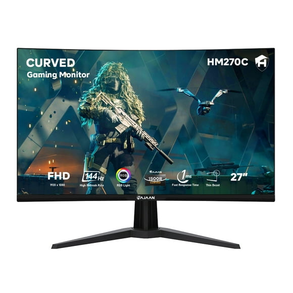 HAJAAN 27 Inch Curved Full HD (1920 x 1080) Ultra-Slim Bezel Gaming LED Monitor ( HDMI & Display Port) with RGB Lighting ~ 144Hz ~ 1ms Response Time : HM270C - NEW