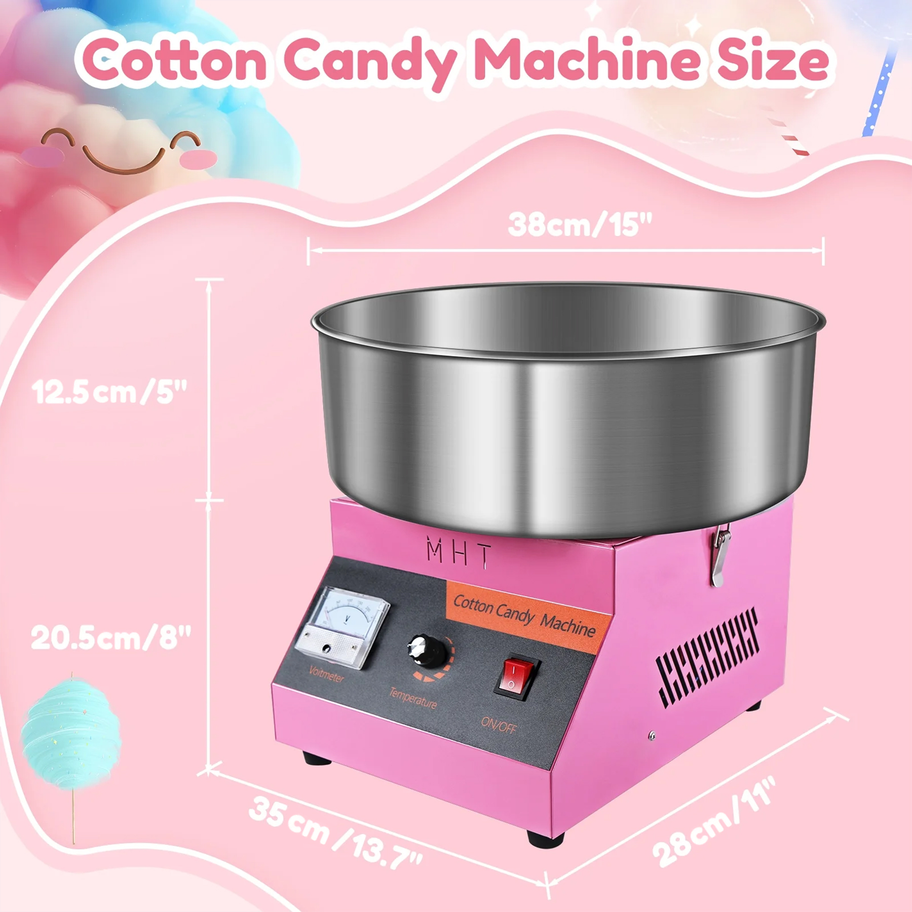 Commercial Cotton Candy Machine - 1000W Electric Cotton Candy Maker with 3500RPM Motor, Stainless Steel Bowl, Perfect for Home, Parties, Carnivals & Events (Pink