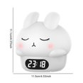 thumbnail image 2 of Luz nocturna de conejo de dibujos animados con reloj despertador lámpara de conejito de silicona táctil (blanco), 2 of 2