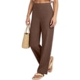 thumbnail image 6 of Women's Soft Fabric Mid Waist Wide Leg Trousers with Pockets, Lightweight Straight Leg Pants for Work Casual Travel, Comfy Flowy Summer Pants, Pull | TruBelle,Brown XL, 6 of 9