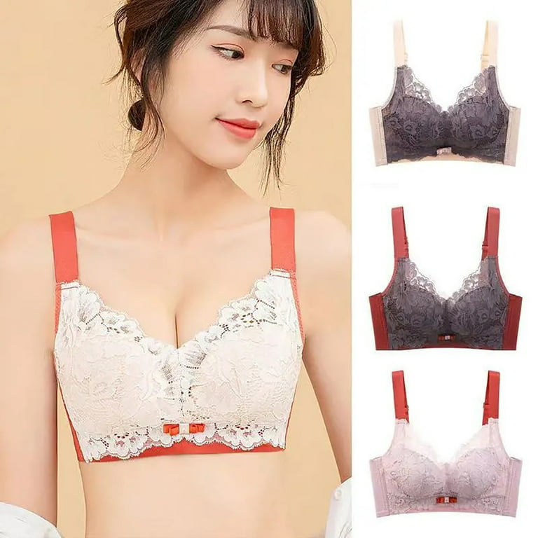 Fesfesfes Bras for Women Breathable Summer Bras Side Stowed No Underwire  Lightweight Lace Splicing Underwear One-Piece Bra Gather Push Up Everyday
