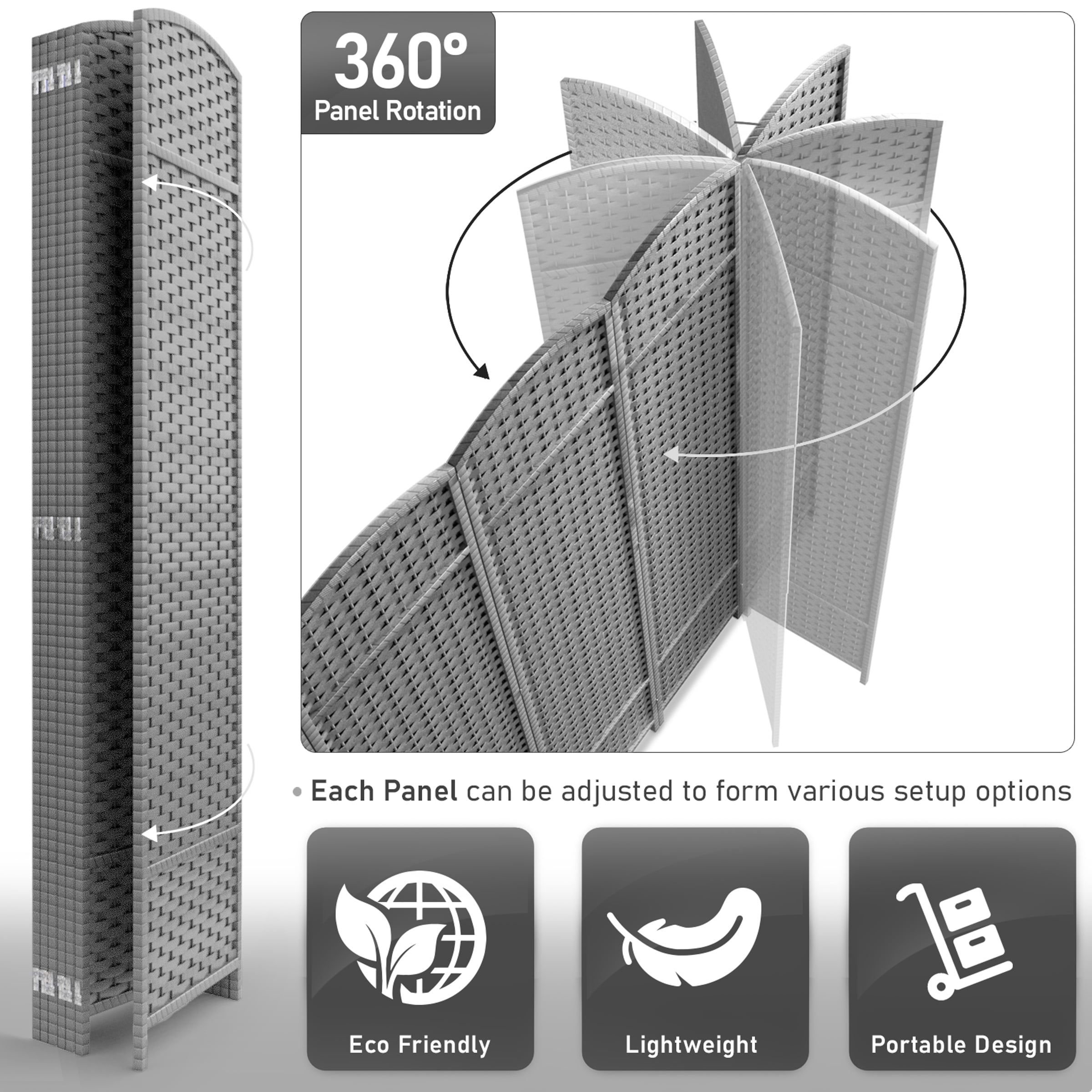 Sorbus 7-Panel Wide Folding Room Divider Privacy Screen, Hand-Woven Lt. Gray Mesh