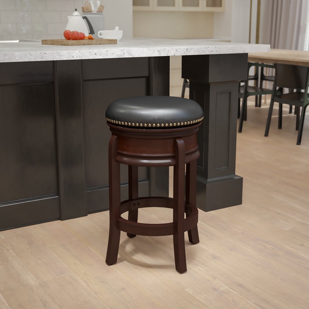 Flash Furniture 24'' High Backless Cappuccino Wood Counter Height Stool with Carved Apron and