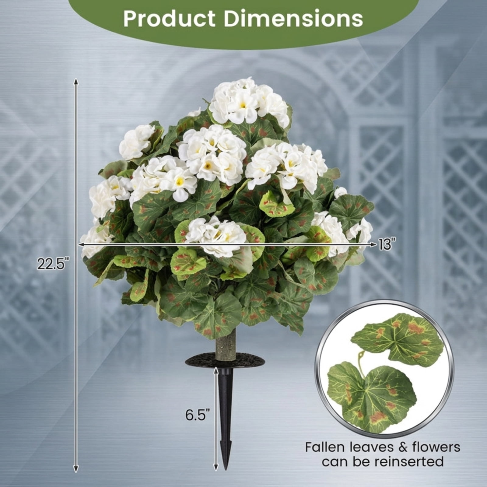 Vebreda Artificial Plant Decor, Artificial Begonia Ball Trees Set of 2 13 inch Fake Evergreen Shrubs with Ground Spikes, High-quality Materials