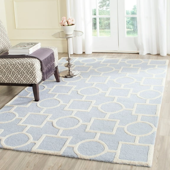 SAFAVIEH Cambridge Joyce Geometric Shapes Wool Area Rug, Light Blue/Ivory, 9' x 12'