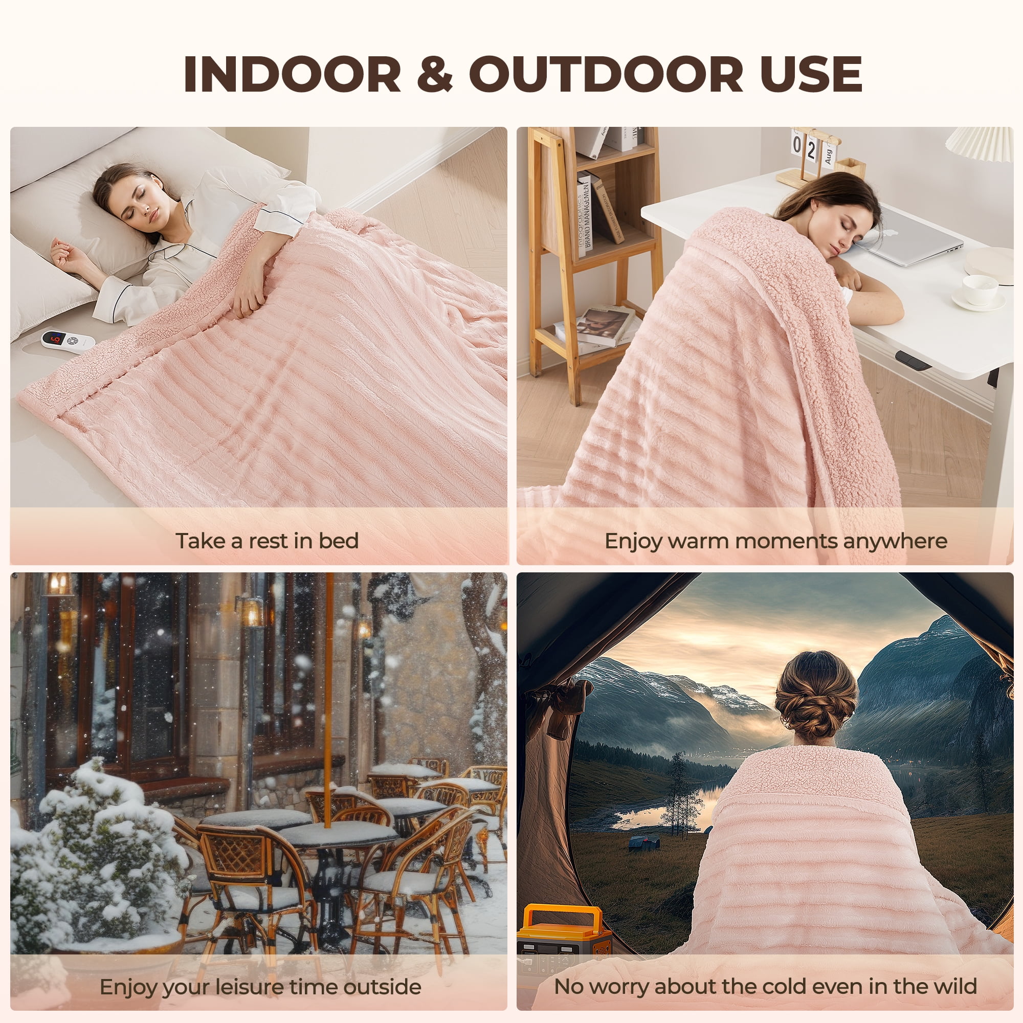MARNUR Electric Throw Blanket Extra Large Size, 50"x72" Soft Faux Fur Heated Throw Blanket, 6 Heating Levels, 4 Hours Timer - Pink