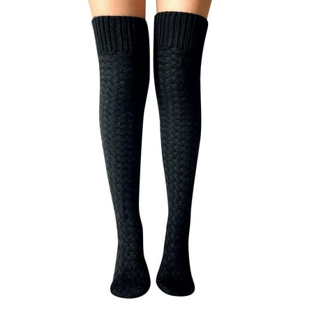 

Qcmgmg Women Warm Stockings Winter Leg Warmers Thigh High Socks Free Size