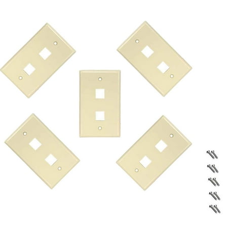 iMBAPrice 2 Port Flush Mount Keystone Jack Wall Plate 1-Gang - Ivory (Pack of 5)