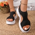 thumbnail image 2 of Womens Platform Sandals Cutout Knitted Mesh Slip on Walking Shoes Summer Comfy Breathable Beach Dress Shoes Black Size 6.5, 2 of 5