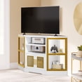 thumbnail image 6 of Dextrus Farmhouse Corner TV Stand for TVs up to 55 inch with Power Outlet, Wood Entertainment Center, TV Media Console with Storage, White and Gold, 6 of 8