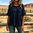 thumbnail image 5 of QUNYINEY Crew Neck T Shirts for Women Cotton Linen Short Sleeve Summer Tops Pleated Pullover Casual Loose Fit Solid Shirts, 5 of 6