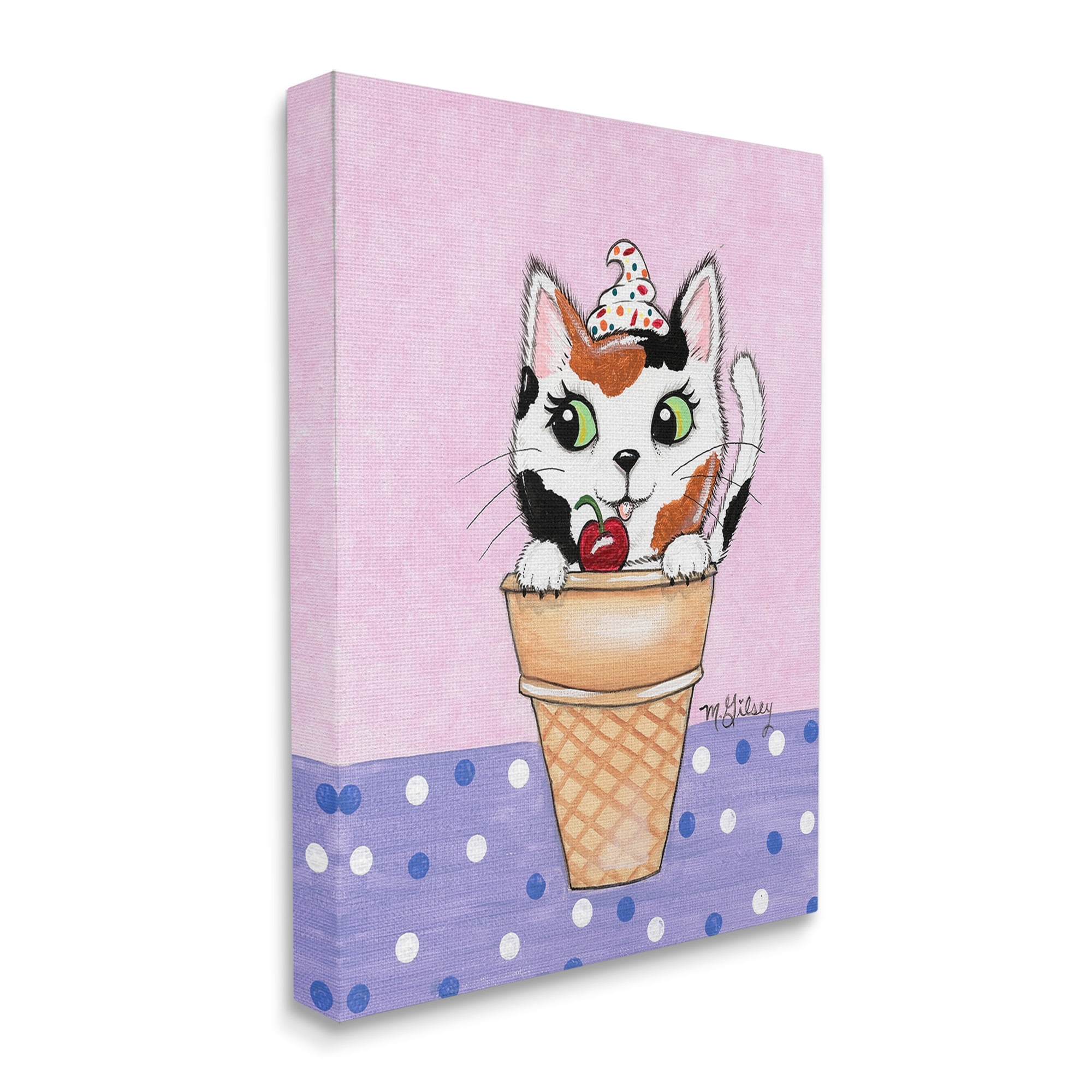 Stupell Industries Polka Dot Cat Sundae Animals & Insects Painting Gallery Wrapped Canvas Art Print Wall Art, 24 x 30