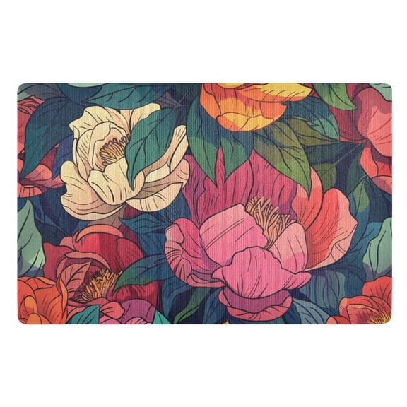 JSTEL Colorful Peony Floral Front Door Mat Outside Entrance 32x20 Inch Doormat for Outdoor Indoor Washable Non Slip Floor Mats