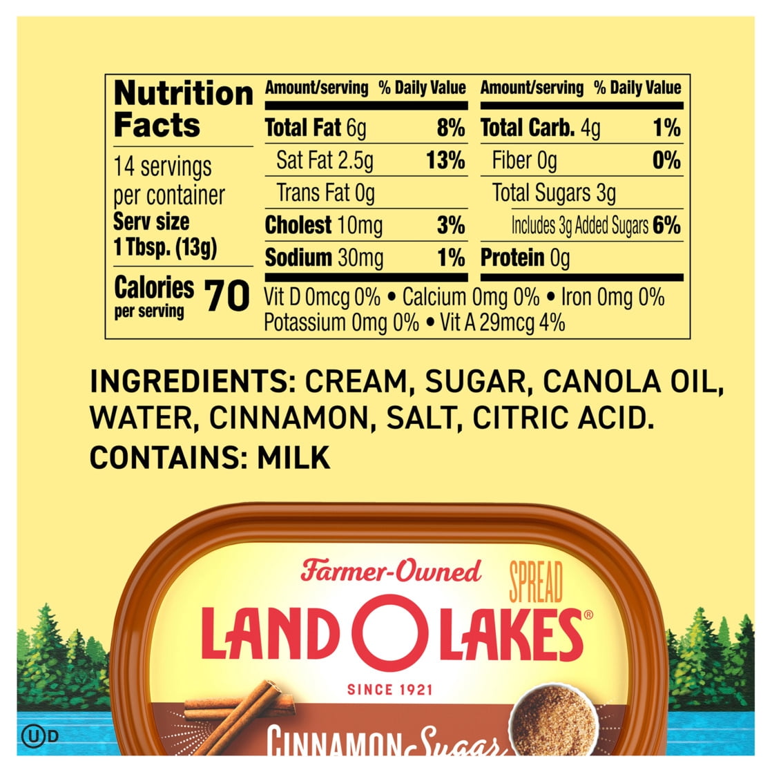 Land O Lakes Cinnamon Sugar Butter Spread, Spreadable, 6.5 oz Tub