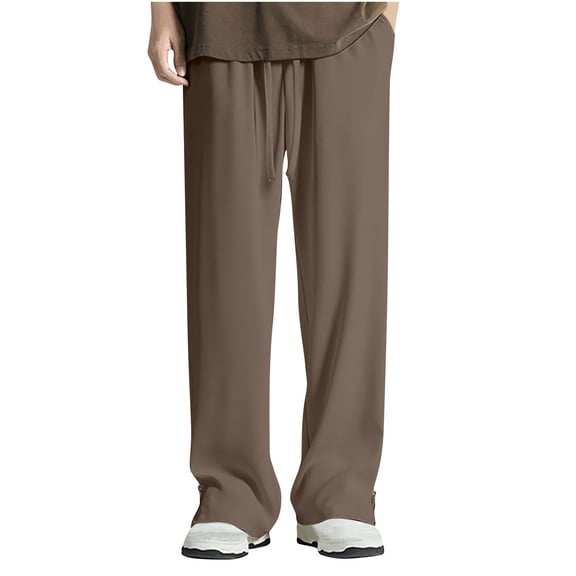 USNSM Men's Jogger Casual Fitness Pants Drawstring Elastic Waist Straight Leg Full Length Slacks Trousers with Pockets Coffee L