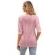 thumbnail image 4 of Top de manga corta con costuras de encaje y cuello en V, camiseta informal con estampado de satén para primavera y verano, rosa XXL, 4 of 6