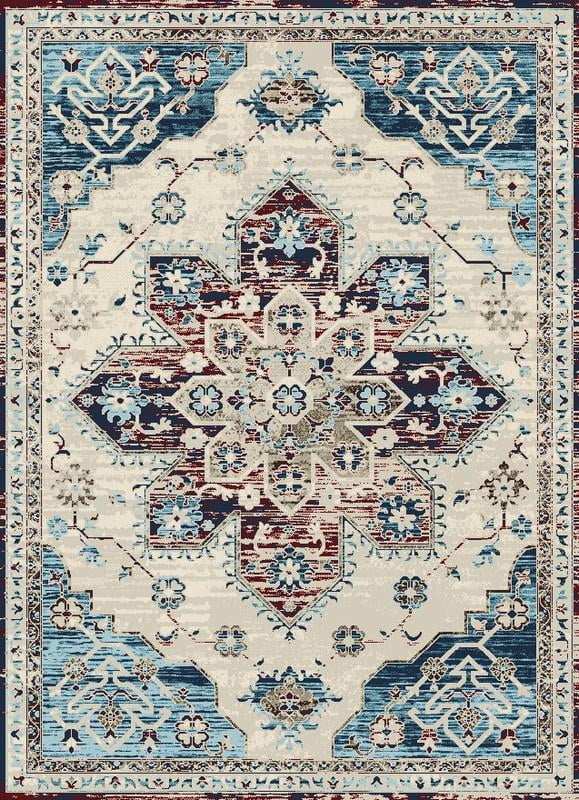 Ladole Rugs Victoria Blue Multicolor Vintage Distressed Parsian Inspired Indoor Area Rug Carpet