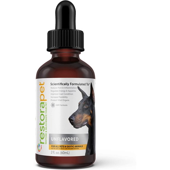 RestoraPet 1-Pack Unflavored Organic Pet Supplement For Dogs, Cats, Horses | Healthy & Safe Antioxidant Liquid Drops | Anti-Inflammatory Multi-Vitamin | Increases Mobility, Energy & Reduces Joint Pain