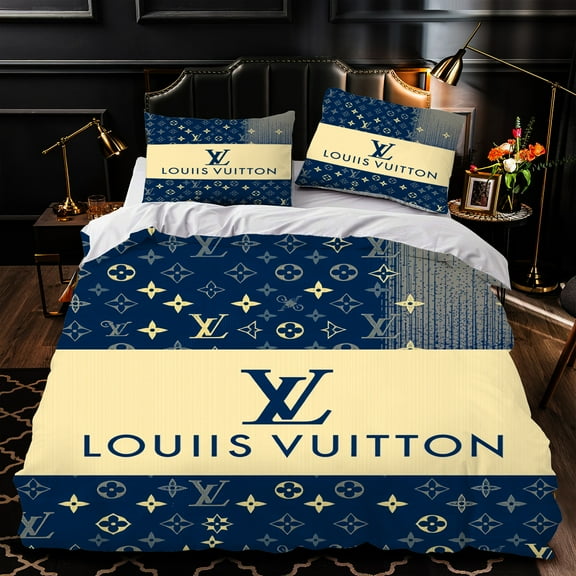 Luxurious 3-Piece Duvet Cover Set in Navy Blue & Gold with Iconic - Elegant Bedding for Modern Bedrooms