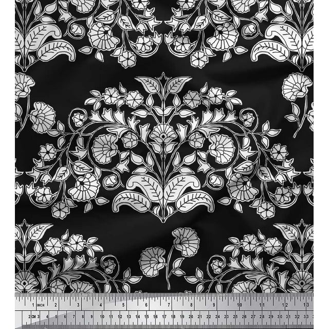Soimoi Tissu en Poly Georgette Imprimé Feuilles et Fleurs au Mètre 52 Pouces de Large