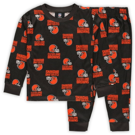 Toddler Outerstuff Brown Cleveland Browns All-Over-Print Long Sleeve T-Shirt and Pants Sleep Set