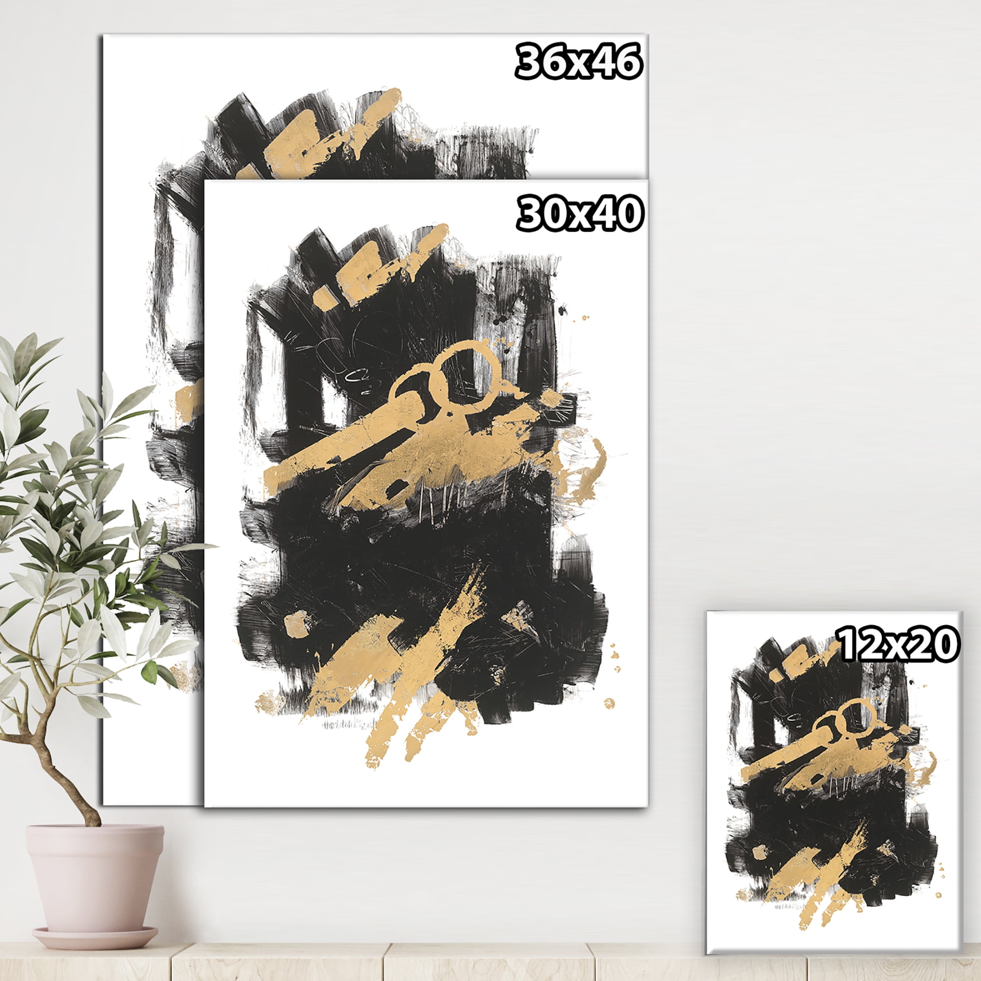 Designart 'Gold and Black drift I' Modern Glam Canvas Artwork