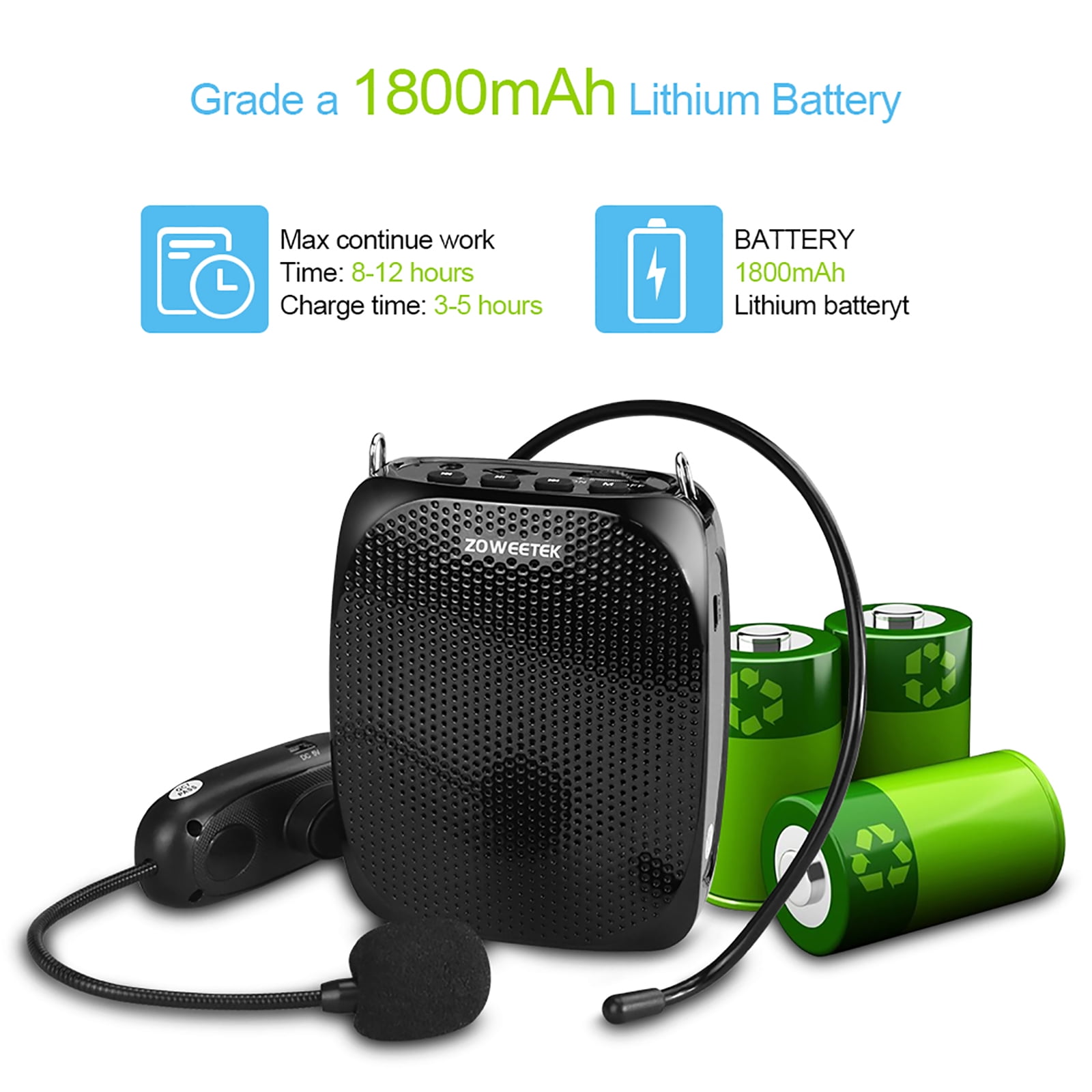 Zoweetek Voice Amplifier with UHF Wireless Microphone PA System Portable Speakers for Classroom Meetings Outdoors Multiple Locations