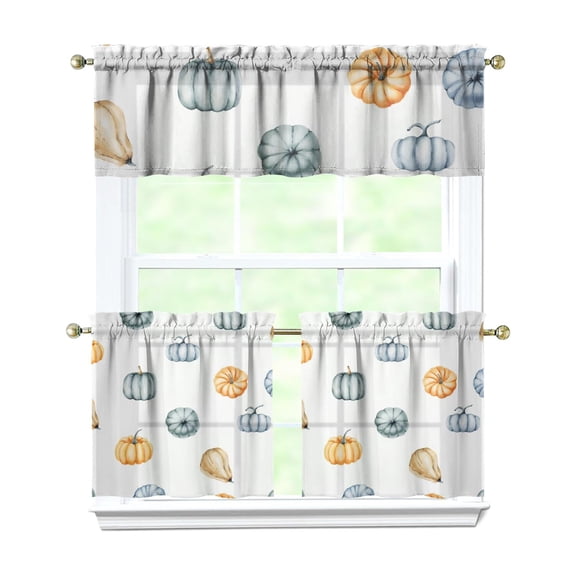 Rod Pocket Kitchen Curtain Set 3-Piece, 27.5x36 Inch Valance & Tier Drapes, Polyester Pongee Cafe Curtains for Living Room, Bathroom, Farmhouse Rustic Country Window Treatments.