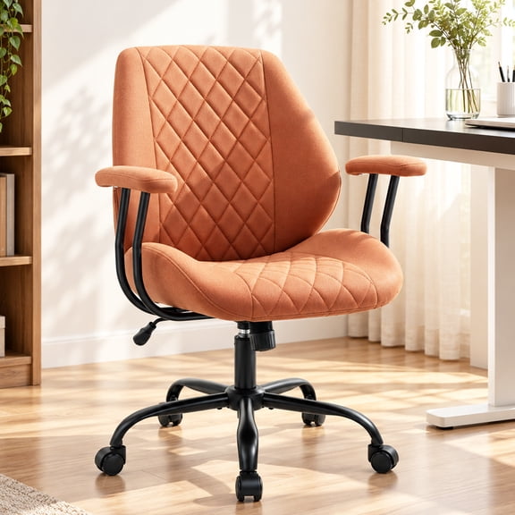 Ergonomic Office Chair with Removable Armrests, Height Adjustable Swivel Desk Chair, Fabric Computer Chair with Rocking Function and Rolling Wheels for Home Office, Bedroom, Vanity