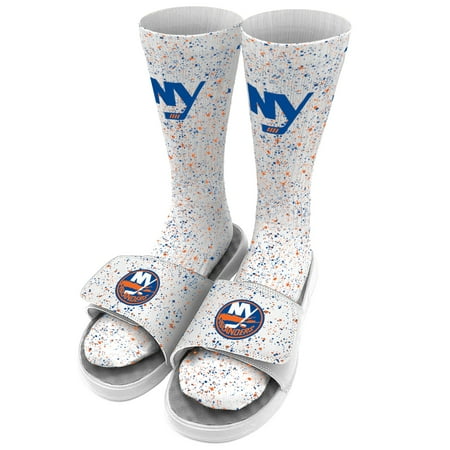 

Men s ISlide White New York Islanders Speckle Socks & Slide Sandals Bundle
