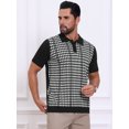 thumbnail image 4 of DARING DIVA Men's Houndstooth Summer Short Sleeve Casual Knit Polo Shirt XL Black White, 4 of 7